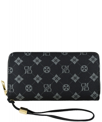 Monogram Zip Around Wallet Wristlet CM020 BLACK